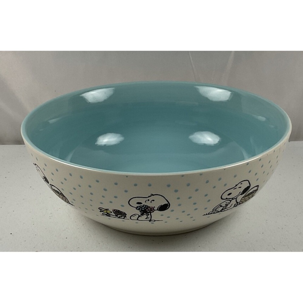 PEANUTS Snoopy Bunny & Woodstock Stoneware EASTER pasta serving bowl 8 3/4"  NEW